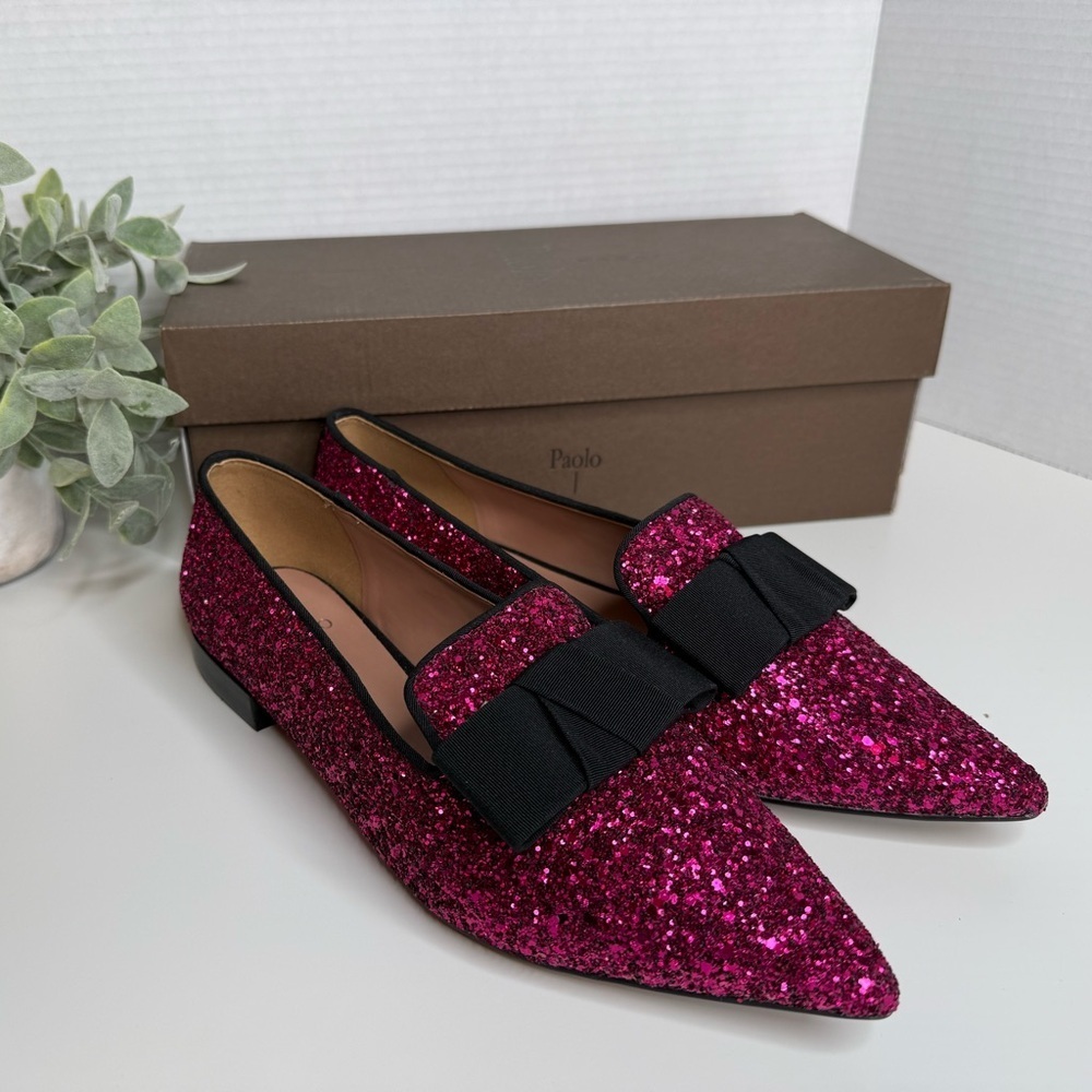 Linea Paolo Melrose Glitter Loafers Flats in Fuchsia & Black Size 8.5 Feminine